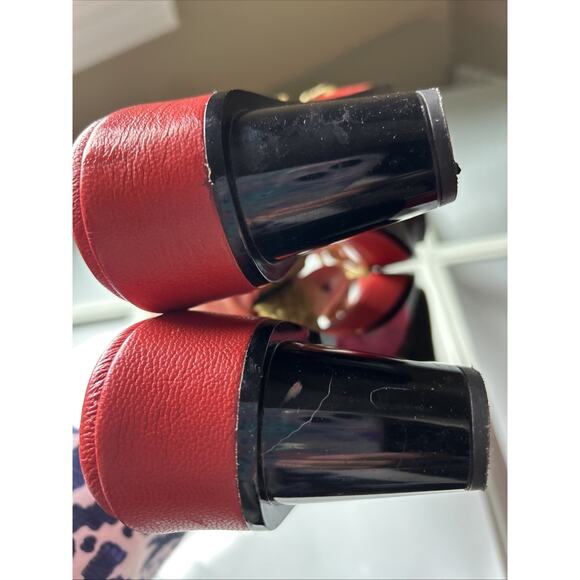 stephane kelian Paris WOVEN Leather Platform Sandals GOLD RED BLACK 6 1/2 7 euc - Picture 7 of 16